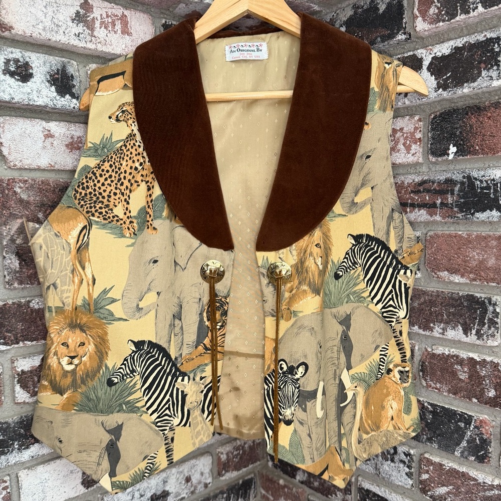 Vintage Unisex Safari Animal Print Boho Waistcoat Sleeveless Vest With Tassles